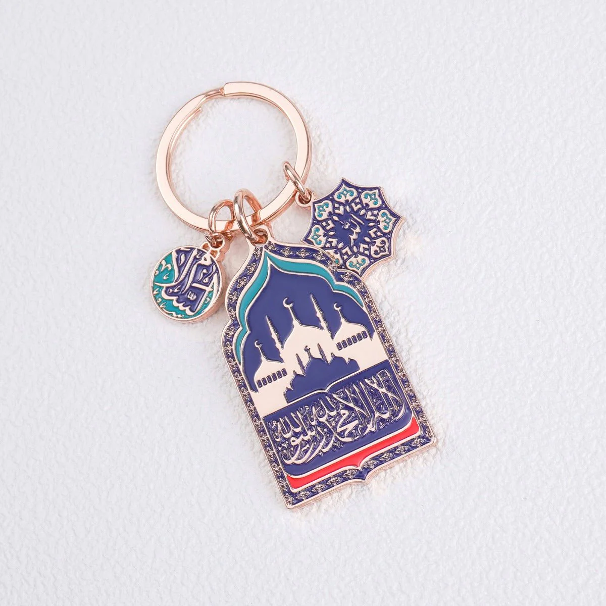 Mosque Keychain Car Hanger | Rose Gold Islamic Prayer Beads with Blue Enamel Mosque Charm(MAC254) - Image 6