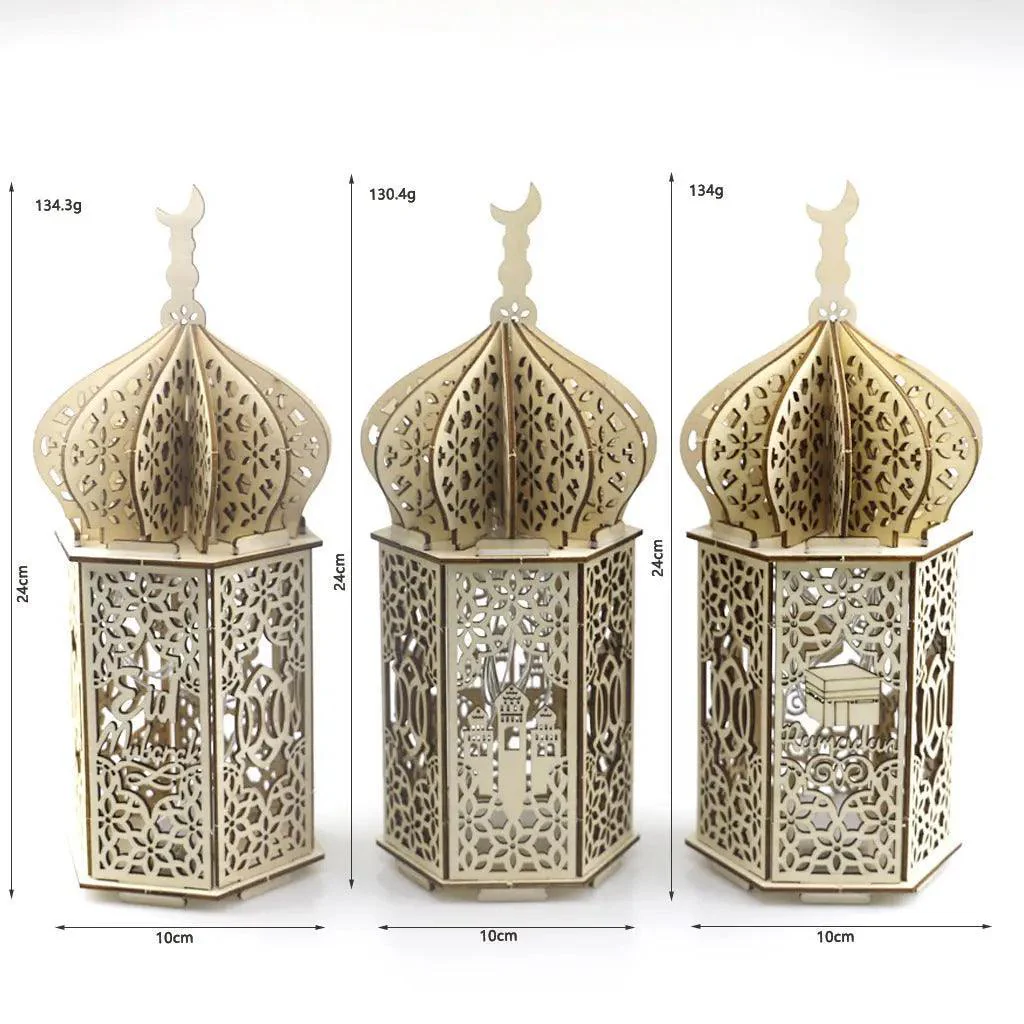 MR023 Eid Mubarak LED Wooden Lantern Ramadan Decoration - Image 2