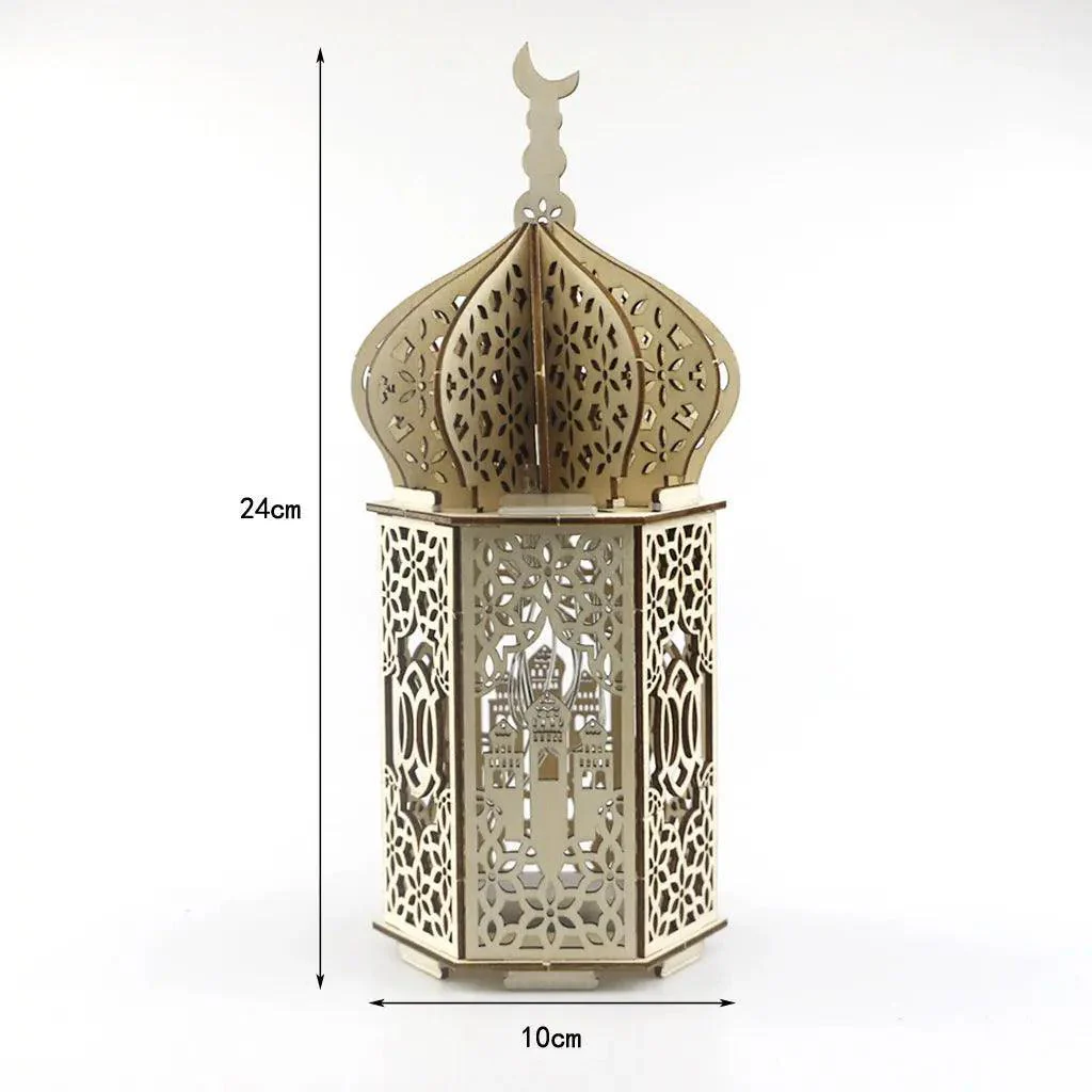 MR023 Eid Mubarak LED Wooden Lantern Ramadan Decoration - Image 4