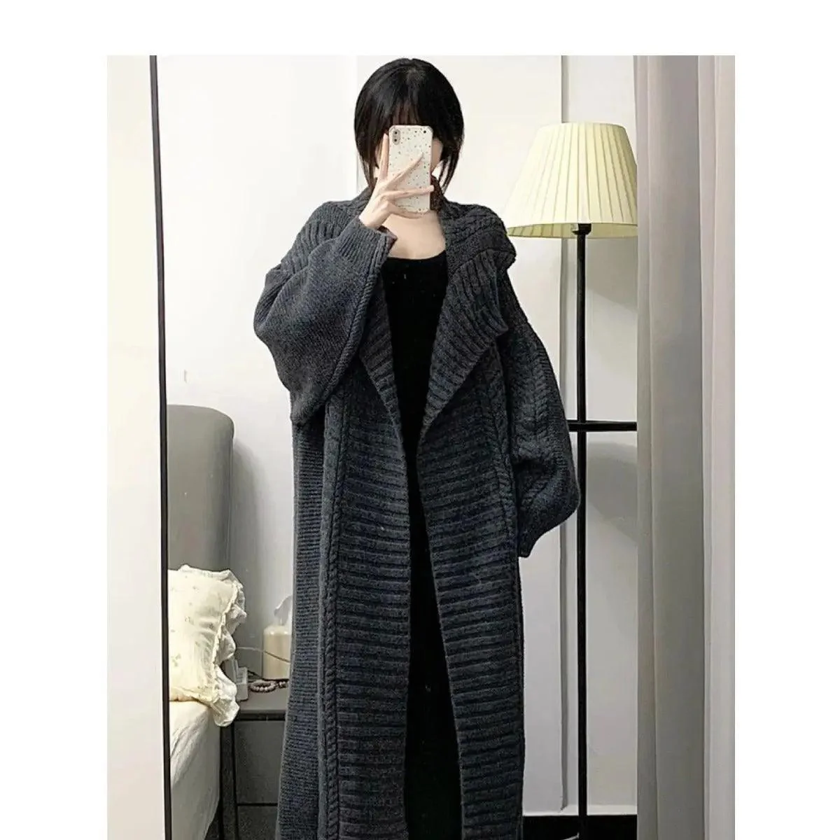MS002 Open Front Long Sleeve Loose Sweater Cardigan Coats - Image 5