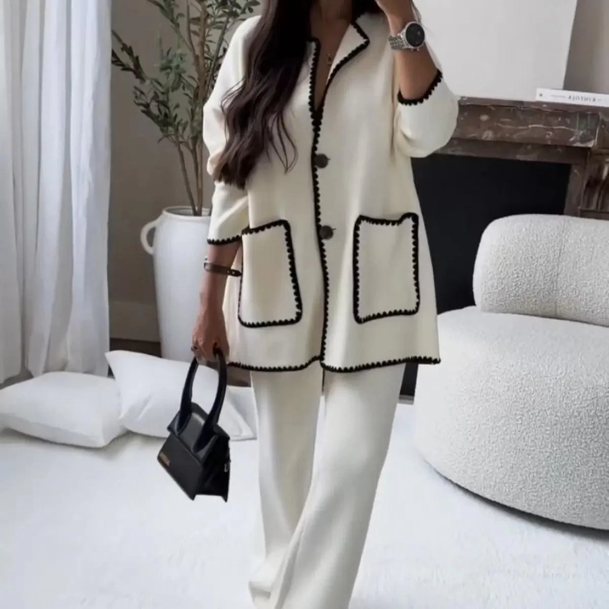 MS004  Fall Chunky Knit Cardigan Sweaters Casual Open Front Set - Image 3