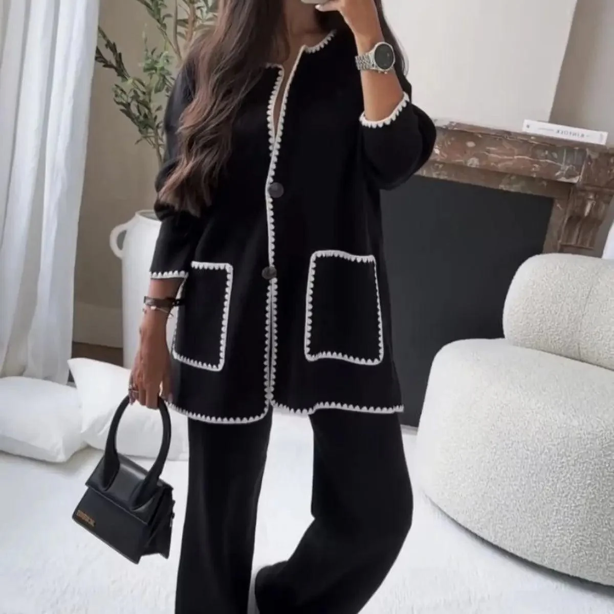 MS004  Fall Chunky Knit Cardigan Sweaters Casual Open Front Set - Image 5