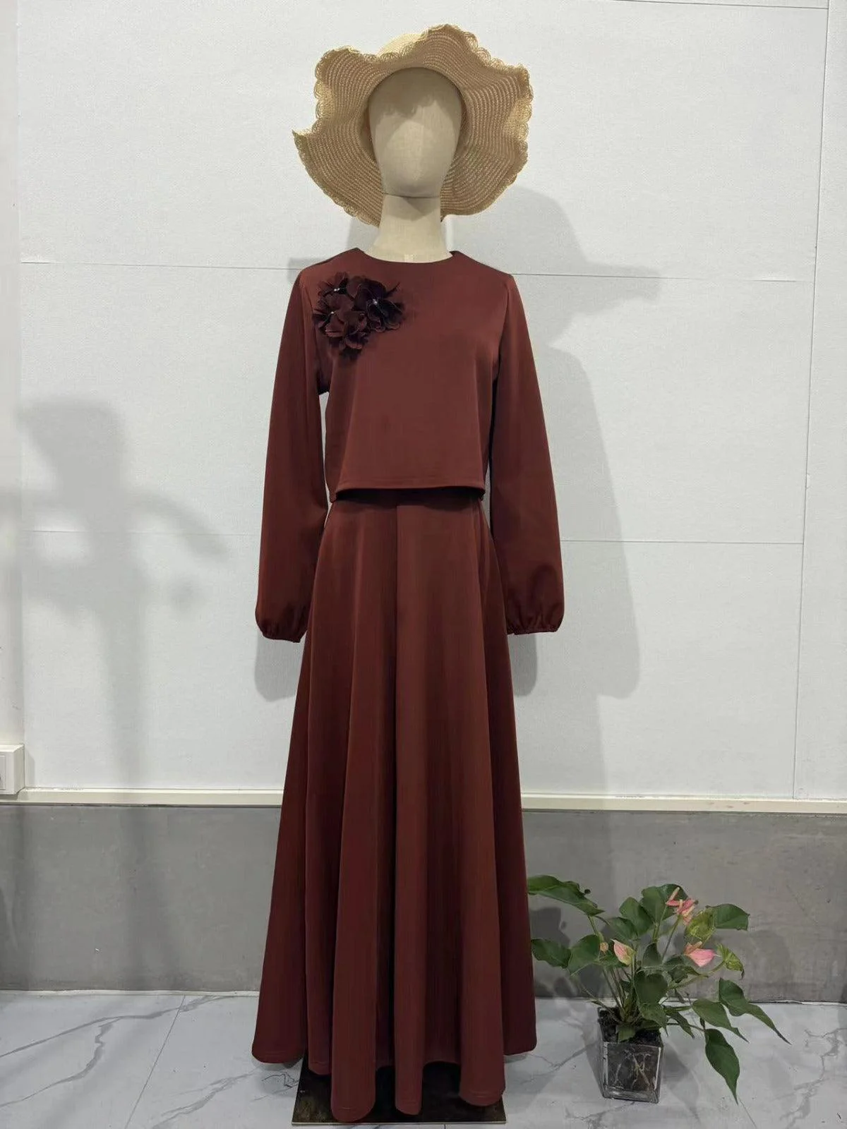 MS023 Floral Lantern Sleeve Loose Dress Women's Skirt Two-Piece Set - Image 6