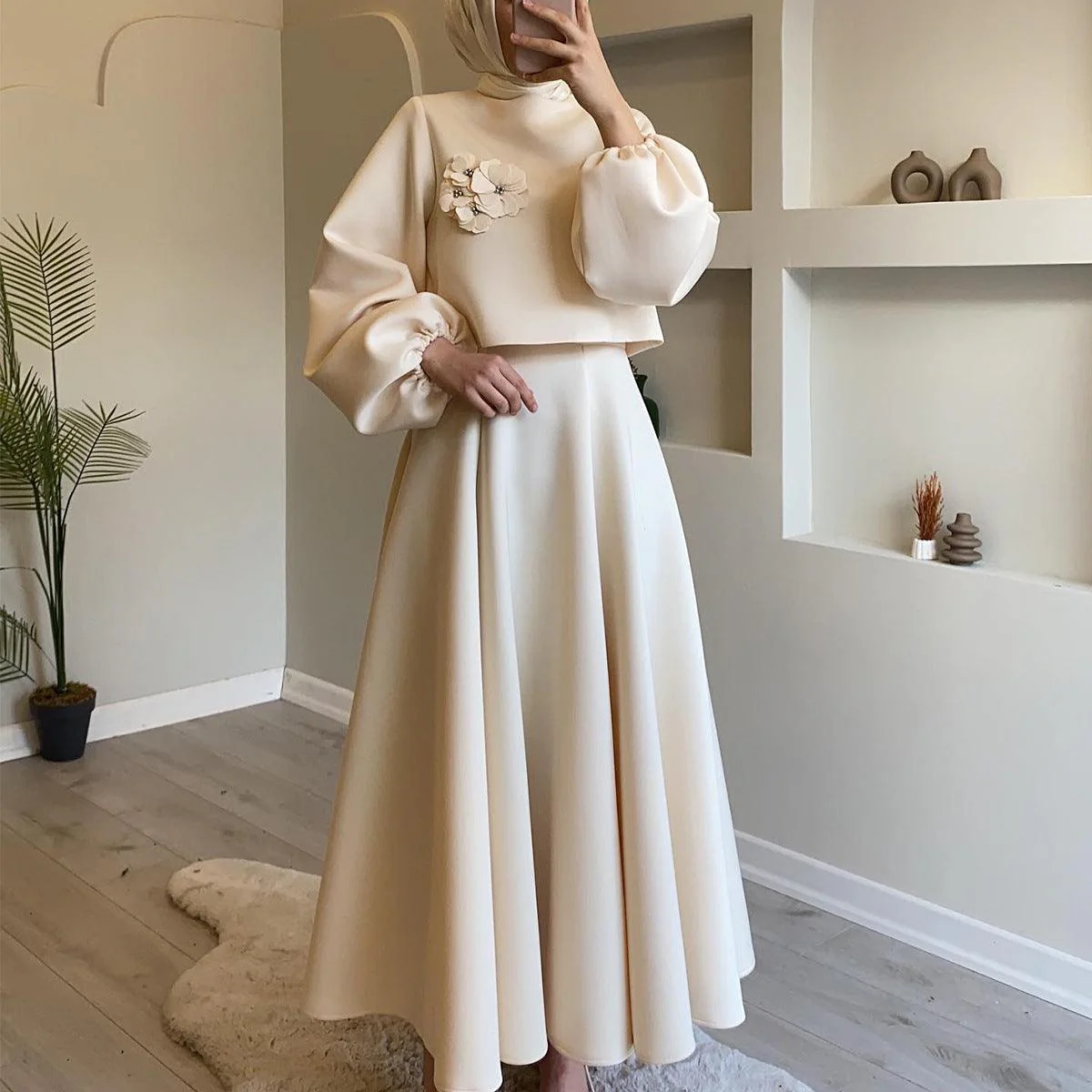 MS023 Floral Lantern Sleeve Loose Dress Women's Skirt Two-Piece Set - Image 9