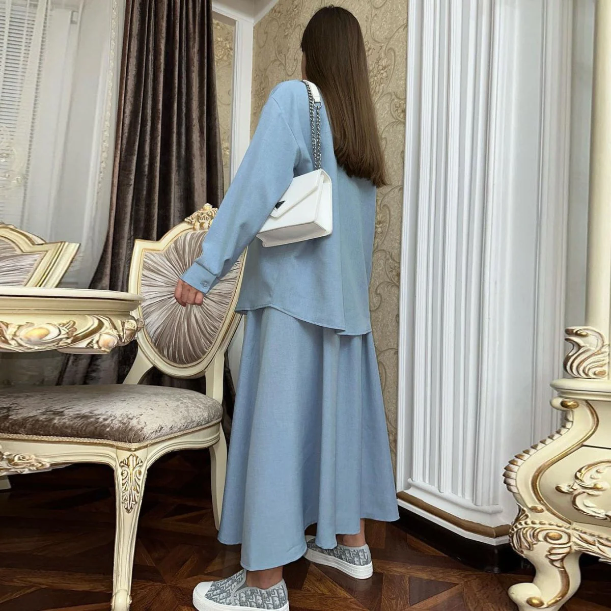 MS035 Long-Sleeved Shirt and Skirt Casual Suit - Image 4