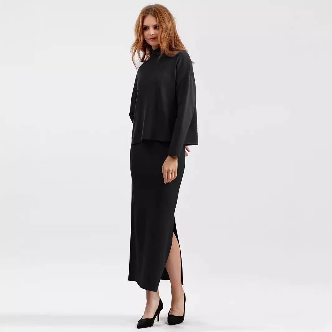 MS051 Loose And Stylish Round Neck Warm Casual Sweater Long Skirt 2-Piece Set - Image 3