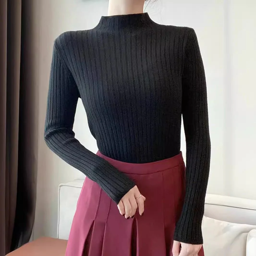 Long Sleeve Pullover Solid Color Knitted Sweater (MS065) - Image 2