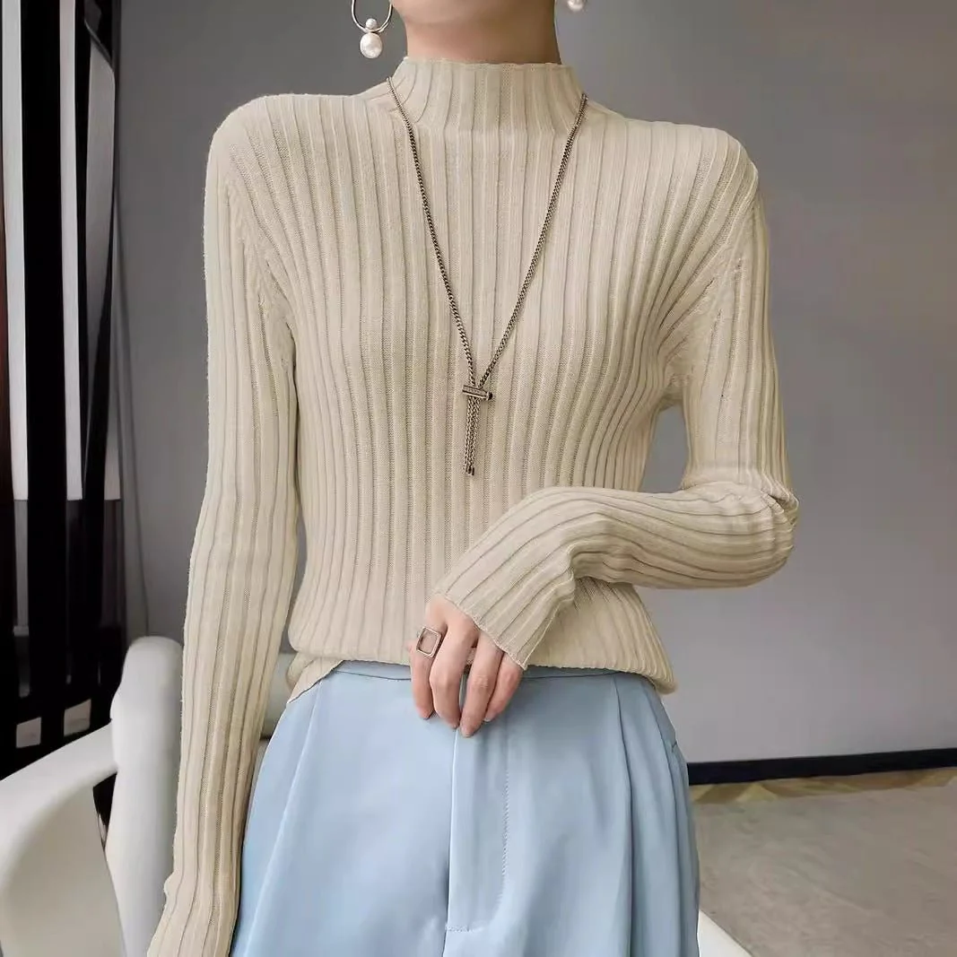 Long Sleeve Pullover Solid Color Knitted Sweater (MS065) - Image 3