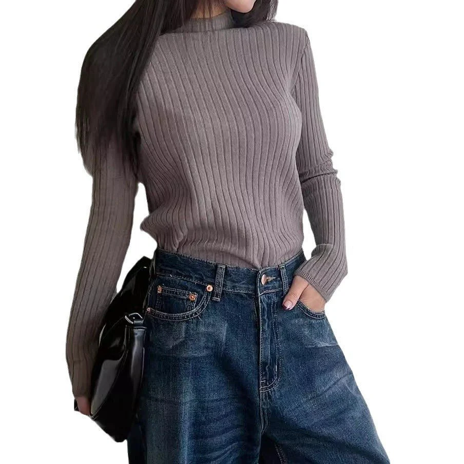 Long Sleeve Pullover Solid Color Knitted Sweater (MS065) - Image 4
