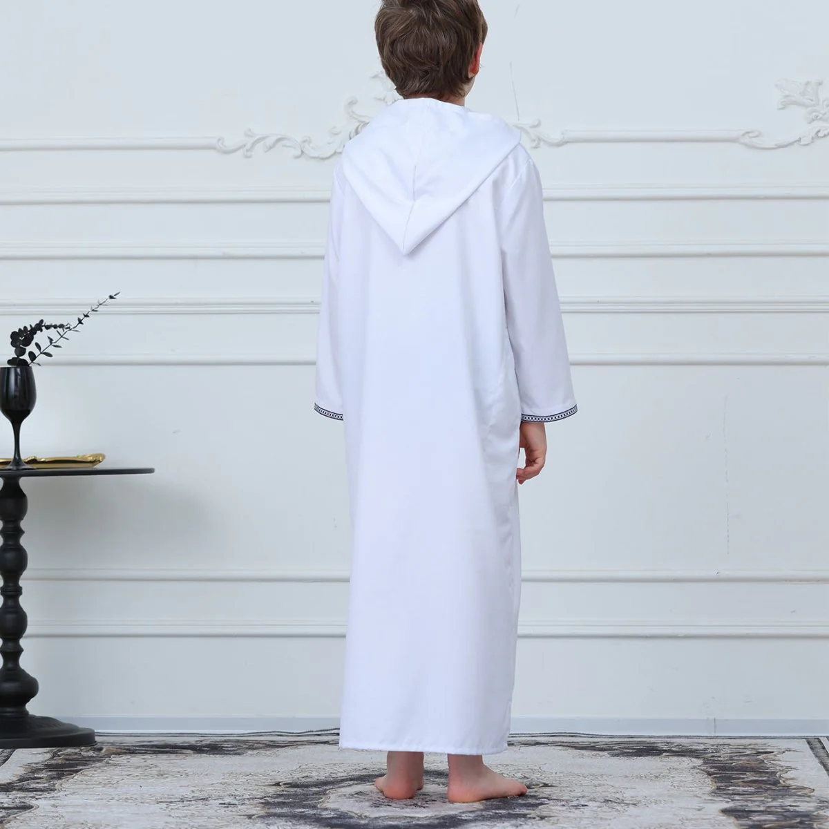 Muslim Boys Embroidered Hooded Thobe with Pockets (MKB014) - Image 3