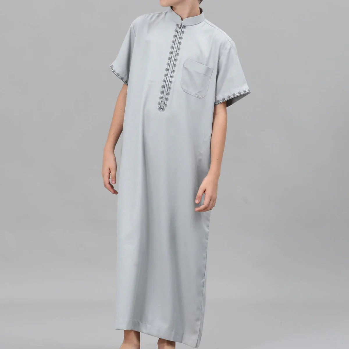 Muslim Boys Embroidered Thobe with Pockets (MKB013) - Image 11