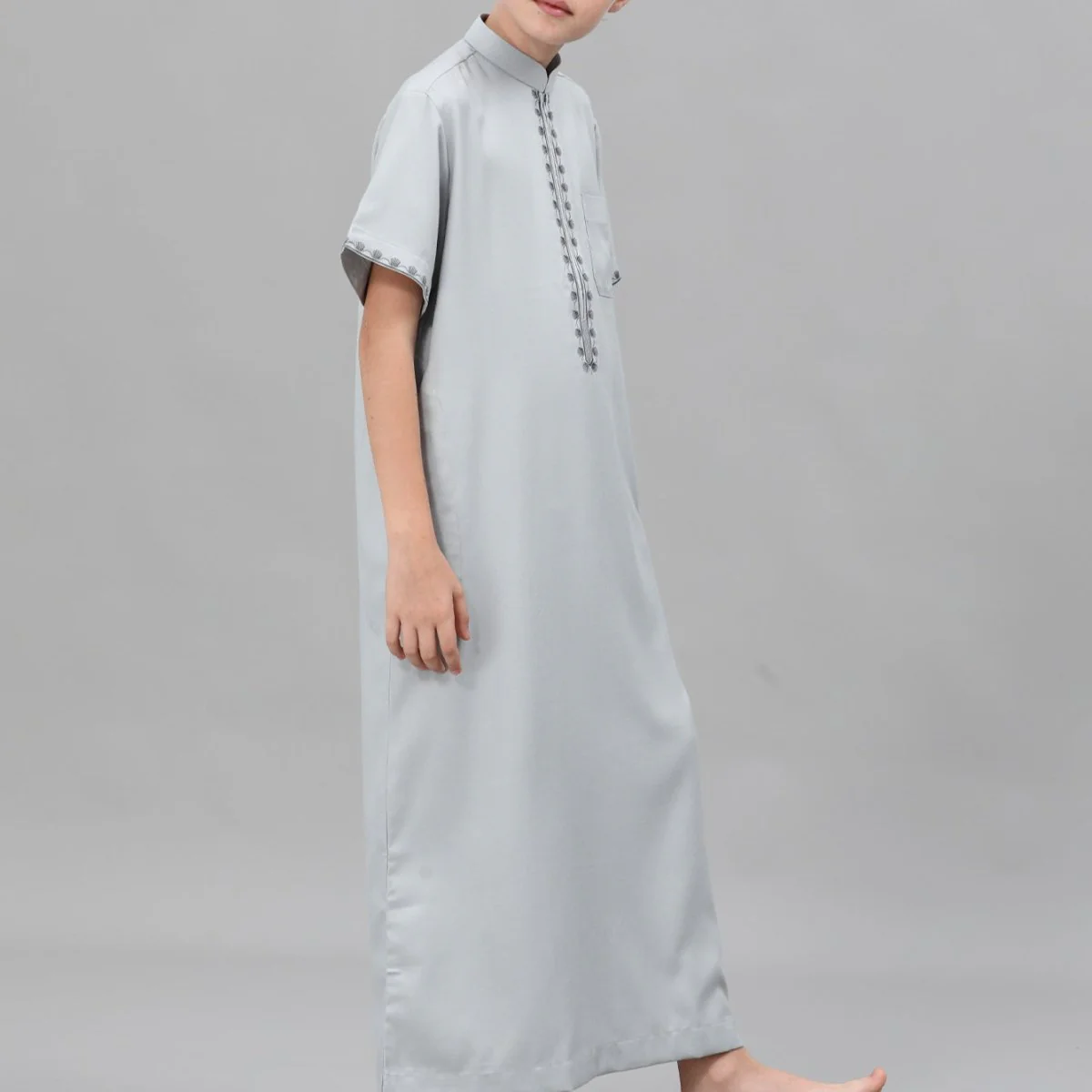 Muslim Boys Embroidered Thobe with Pockets (MKB013) - Image 12