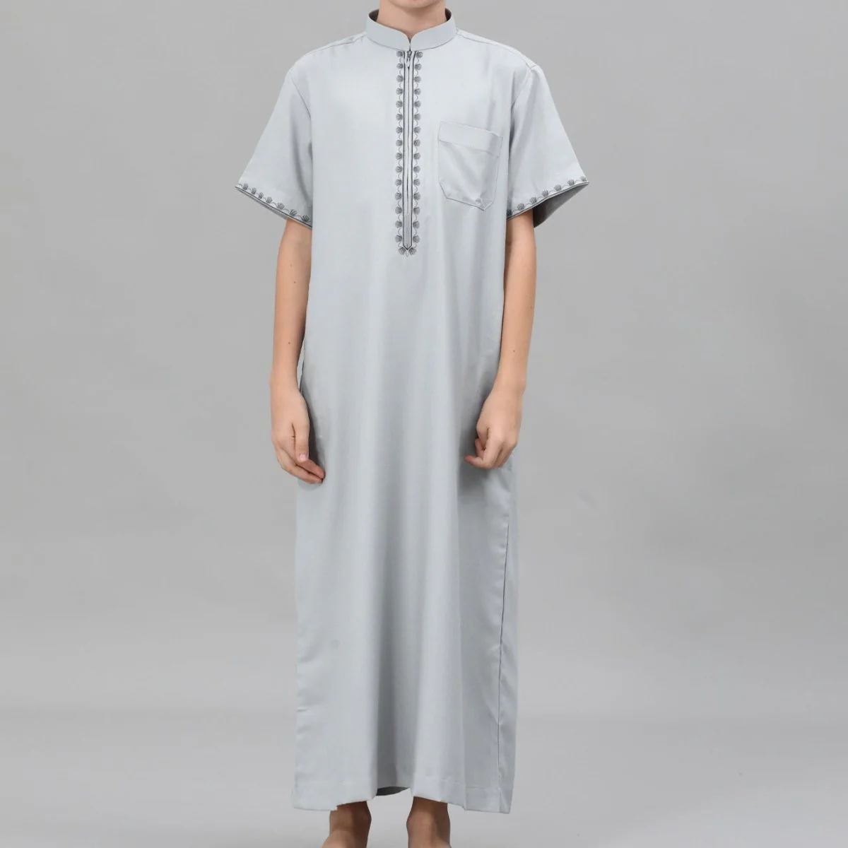 Muslim Boys Embroidered Thobe with Pockets (MKB013) - Image 13
