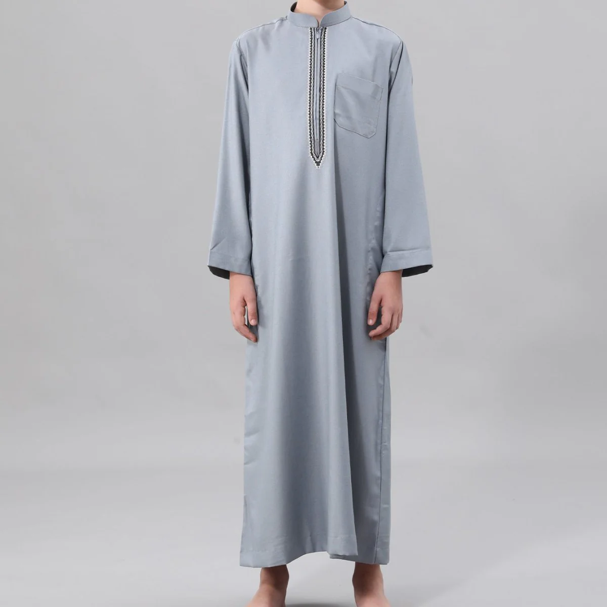 Muslim Boys Embroidered Thobe with Pockets (MKB013) - Image 15
