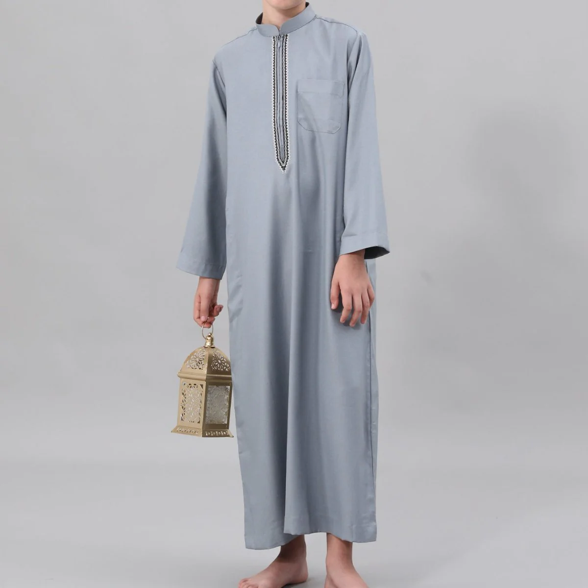 Muslim Boys Embroidered Thobe with Pockets (MKB013) - Image 17