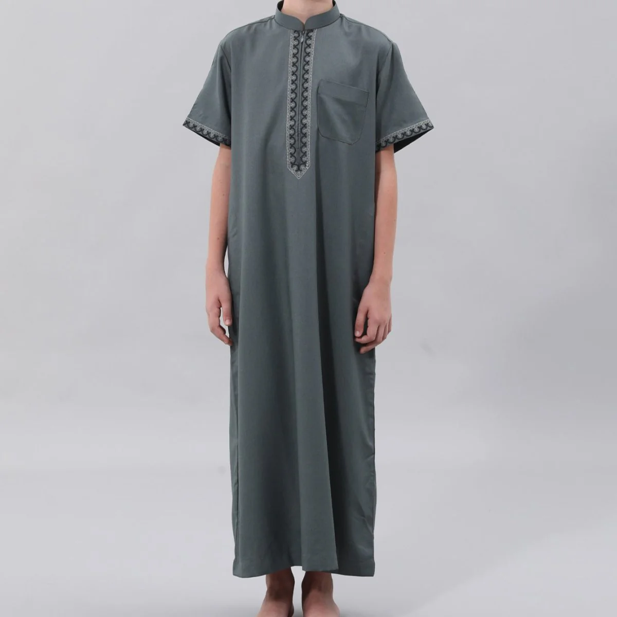 Muslim Boys Embroidered Thobe with Pockets (MKB013) - Image 5