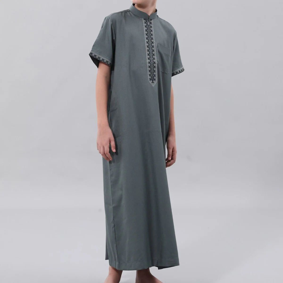 Muslim Boys Embroidered Thobe with Pockets (MKB013) - Image 6