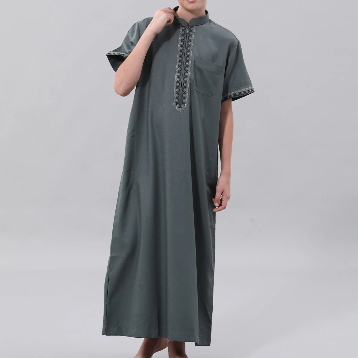 Muslim Boys Embroidered Thobe with Pockets (MKB013) - Image 7