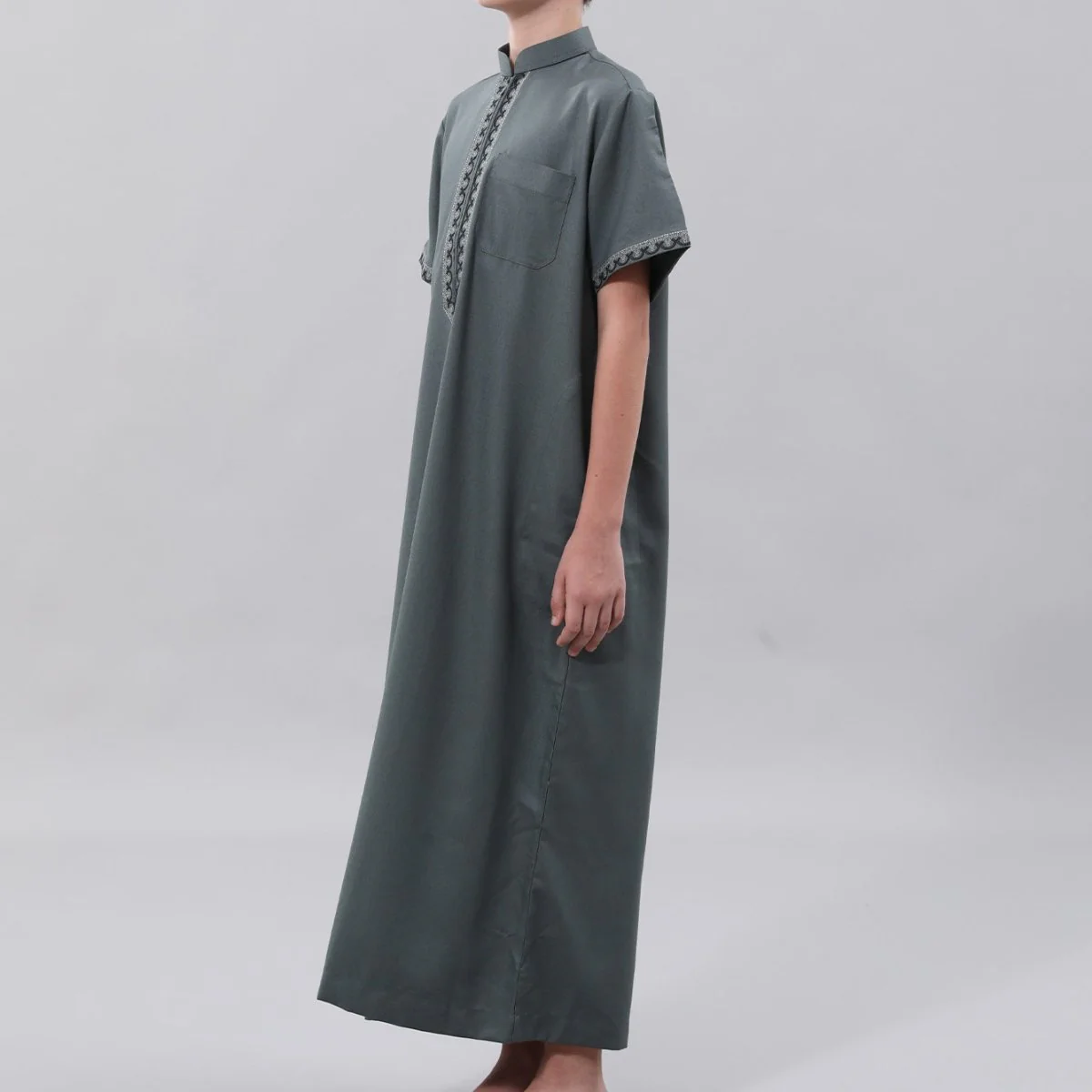 Muslim Boys Embroidered Thobe with Pockets (MKB013) - Image 8