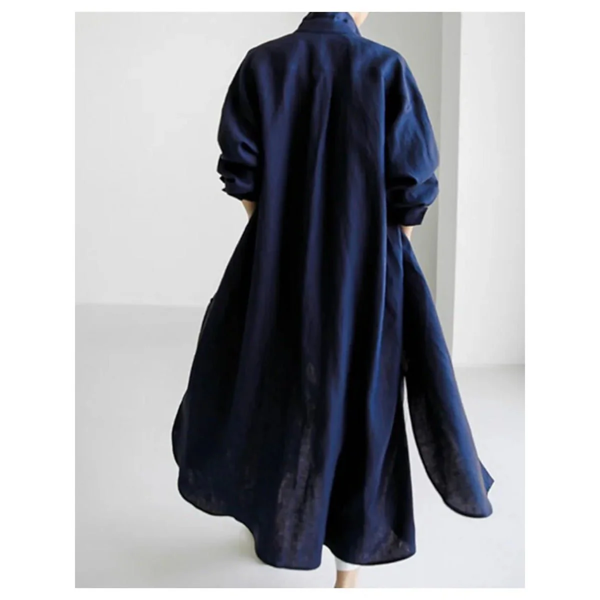 Muslim Casual Elegance Linen-Blend Shirt Dress | Modest Maxi with Button Front & Side Slits (MS096) - Image 14