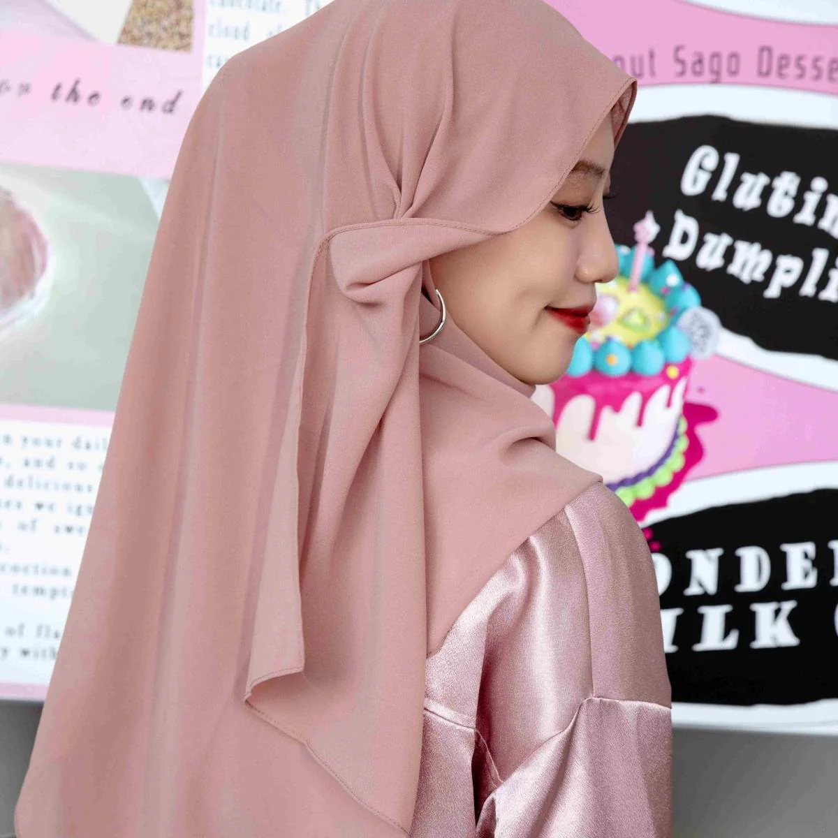 Muslim Elegant Chiffon Wrap Hijab Set with Matching Big Earrings & Pearl Earrings (MH119) - Image 23