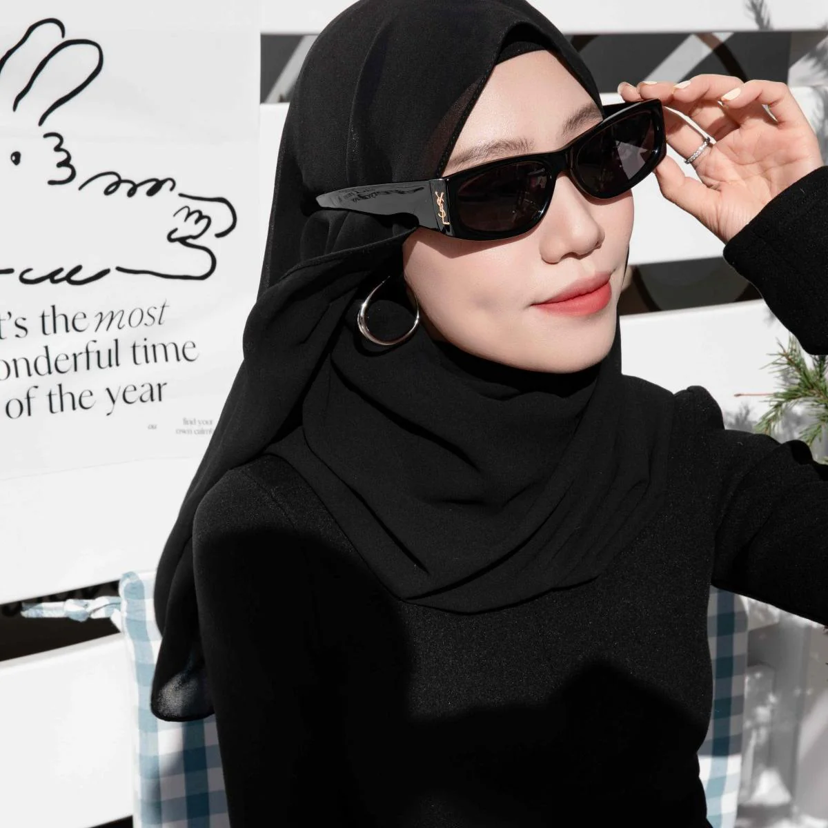 Muslim Elegant Chiffon Wrap Hijab Set with Matching Big Earrings & Pearl Earrings (MH119) - Image 27