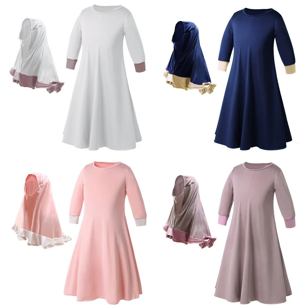 Muslim Girls Dress & Bow Hijab Set with Ruffle Trim (MKG026) - Image 4