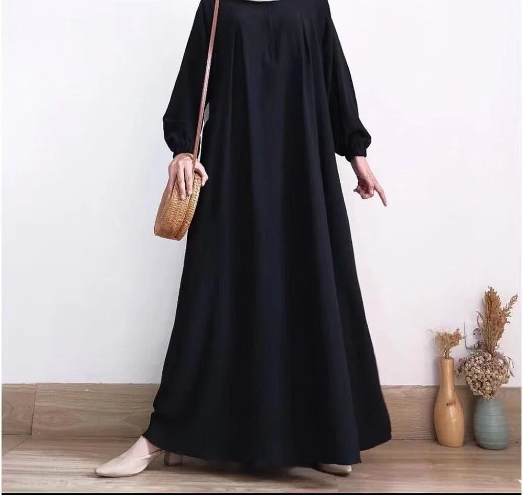 Muslim Luxury Autumn Hues Bubble Sleeve Dress | Modest Robe with Placket Zip (MA255) - Image 11