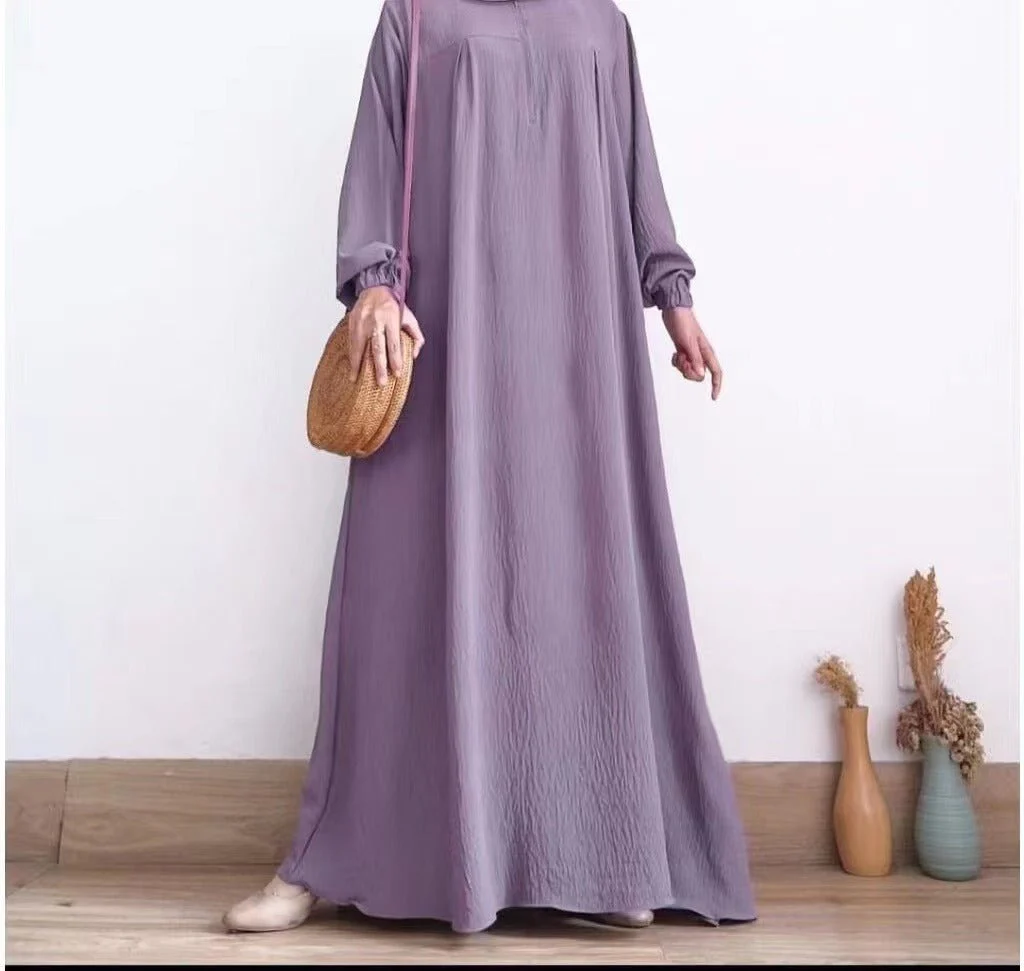 Muslim Luxury Autumn Hues Bubble Sleeve Dress | Modest Robe with Placket Zip (MA255) - Image 12