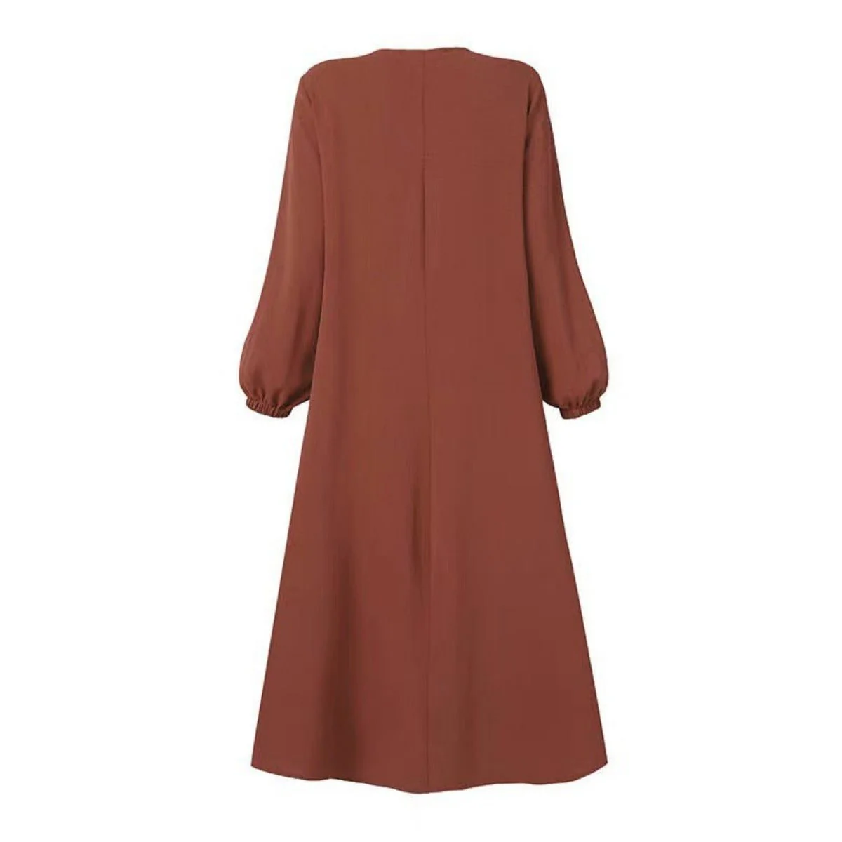 Muslim Luxury Autumn Hues Bubble Sleeve Dress | Modest Robe with Placket Zip (MA255) - Image 6