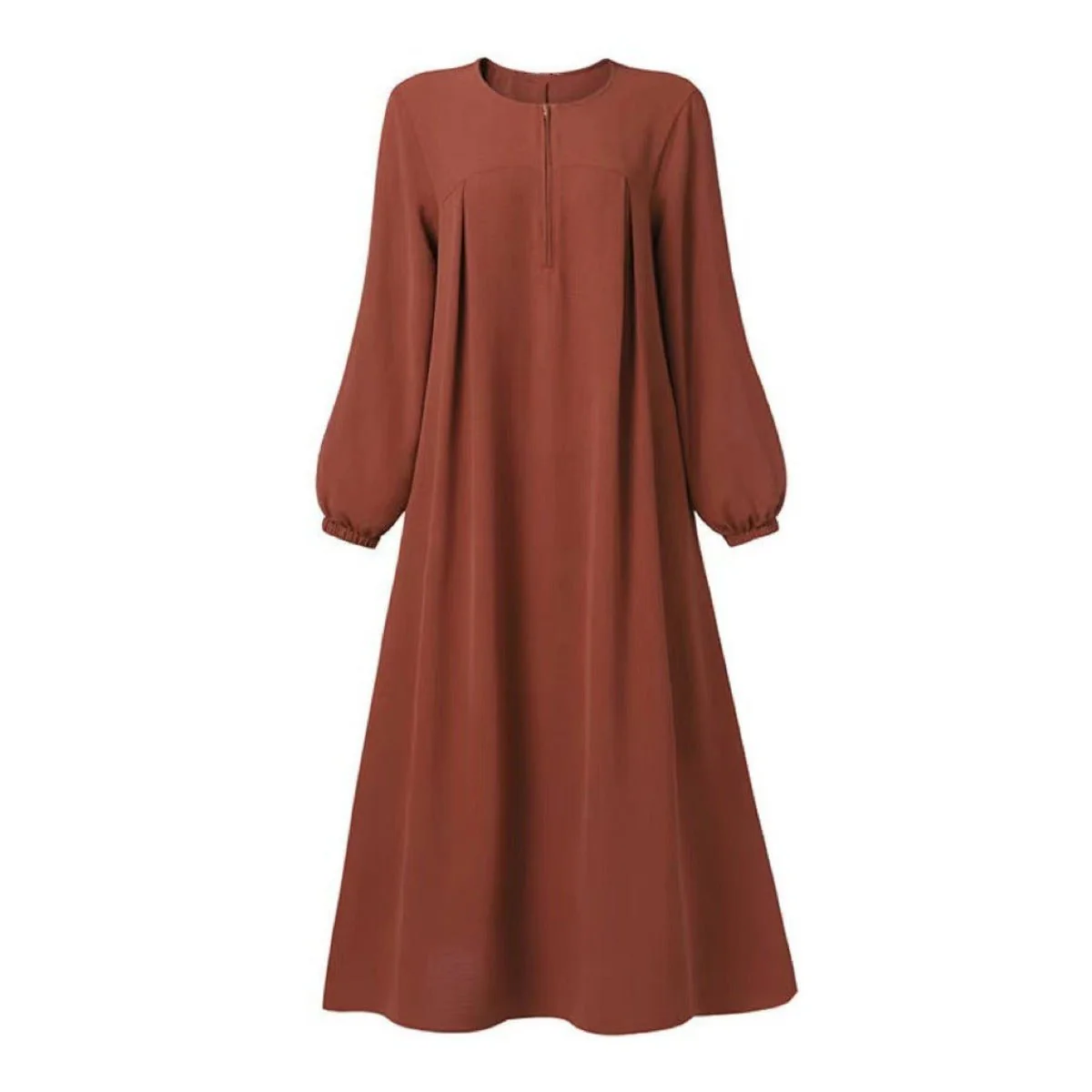 Muslim Luxury Autumn Hues Bubble Sleeve Dress | Modest Robe with Placket Zip (MA255) - Image 7