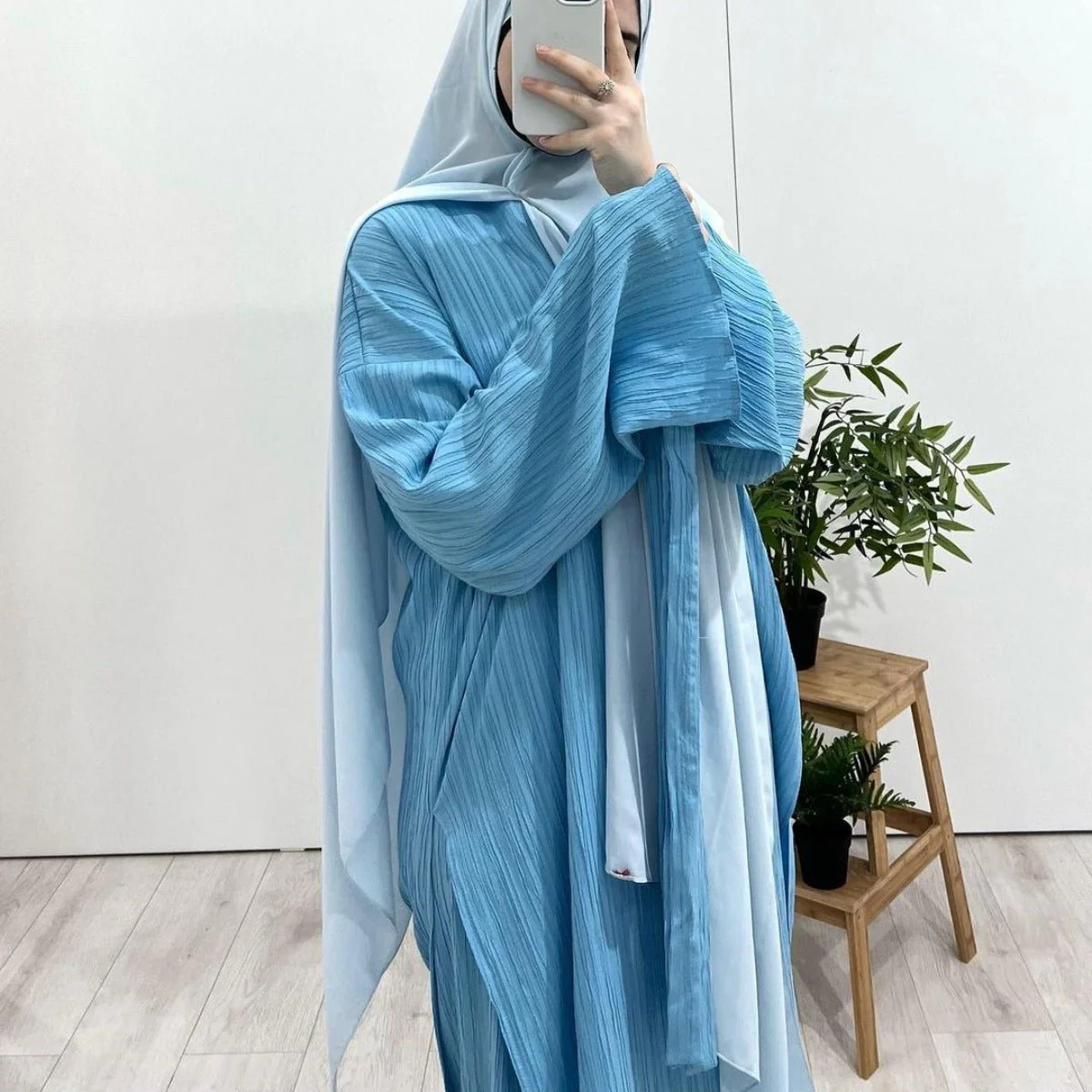 Muslim Modest Fashion Wrinkle-Texture Robe Skirt Set(MS103) - Image 4