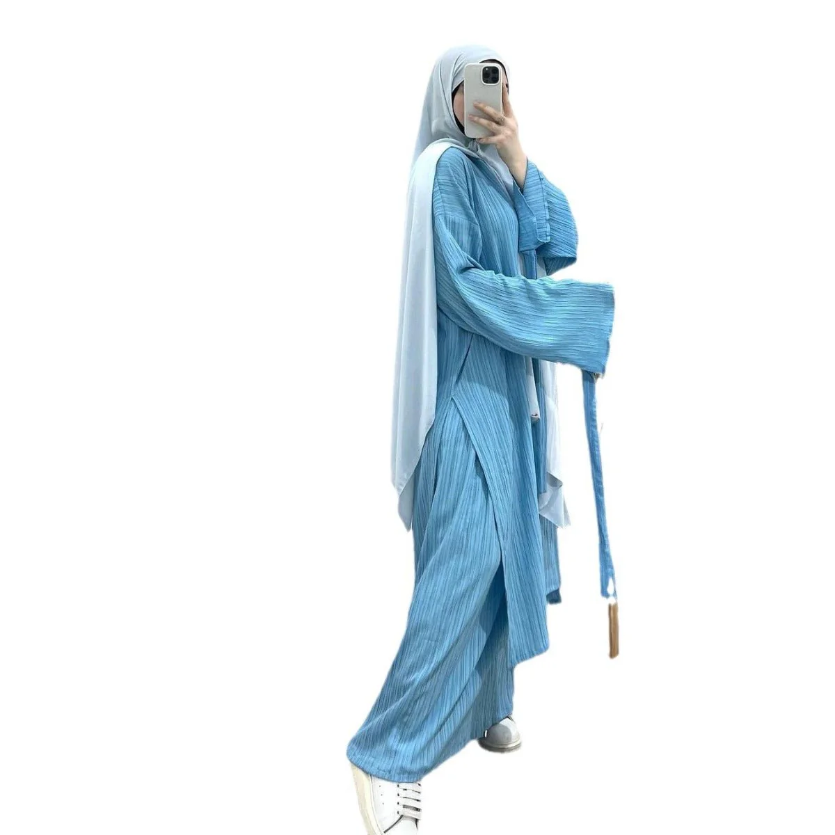 Muslim Modest Fashion Wrinkle-Texture Robe Skirt Set(MS103) - Image 5
