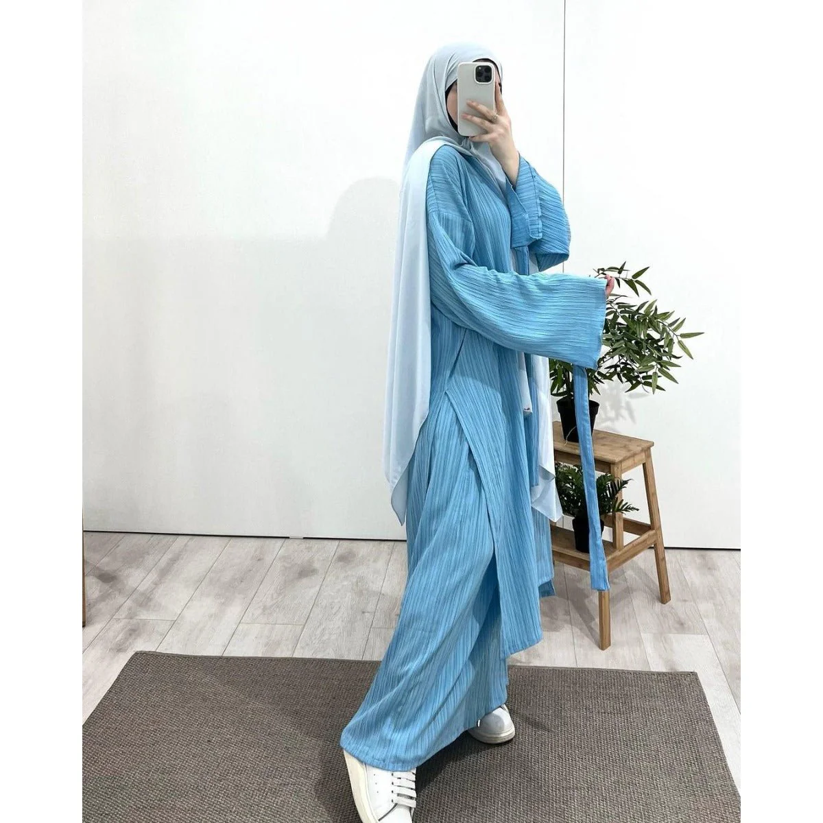 Muslim Modest Fashion Wrinkle-Texture Robe Skirt Set(MS103) - Image 6