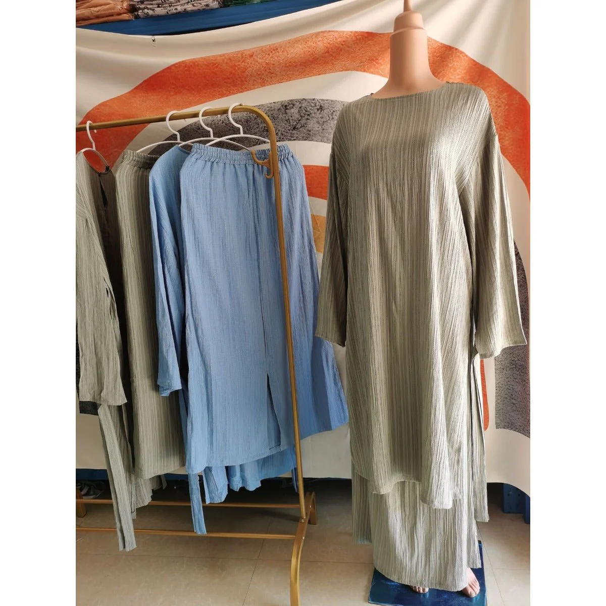 Muslim Modest Fashion Wrinkle-Texture Robe Skirt Set(MS103) - Image 7