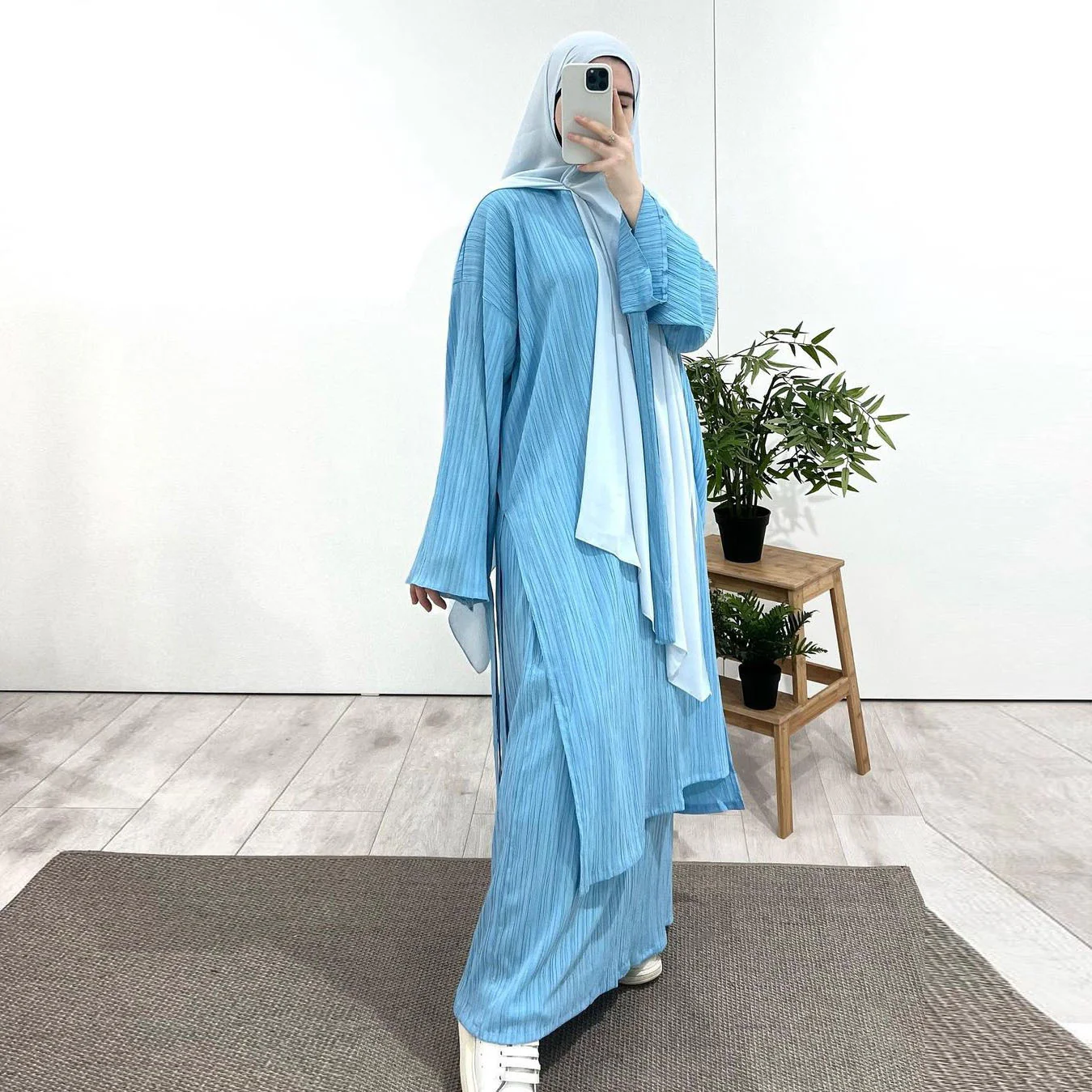 Muslim Modest Fashion Wrinkle-Texture Robe Skirt Set(MS103) - Image 9