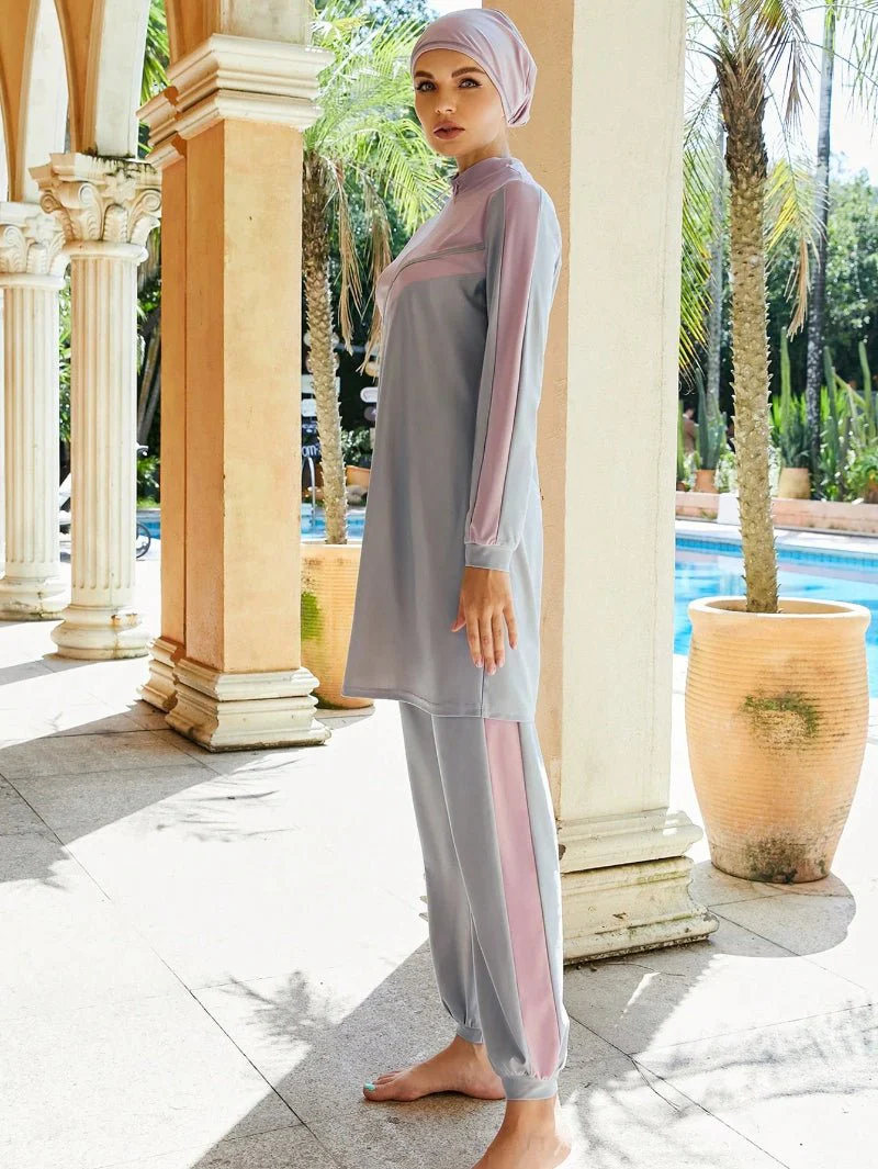 Muslim Women Swimming Suit With Headscarf & Pants, Long Sleeve Burkini Swim Suit (MB016) - Image 3