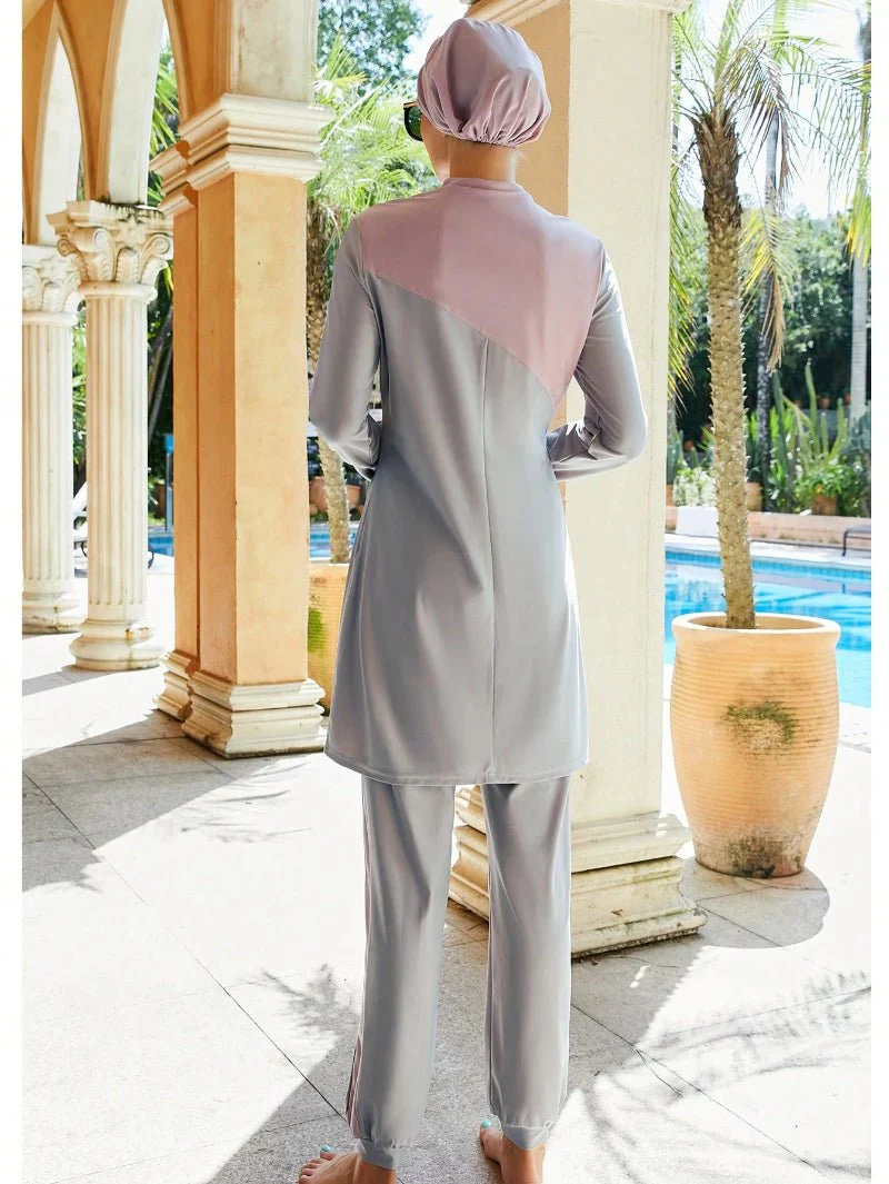 Muslim Women Swimming Suit With Headscarf & Pants, Long Sleeve Burkini Swim Suit (MB016) - Image 5