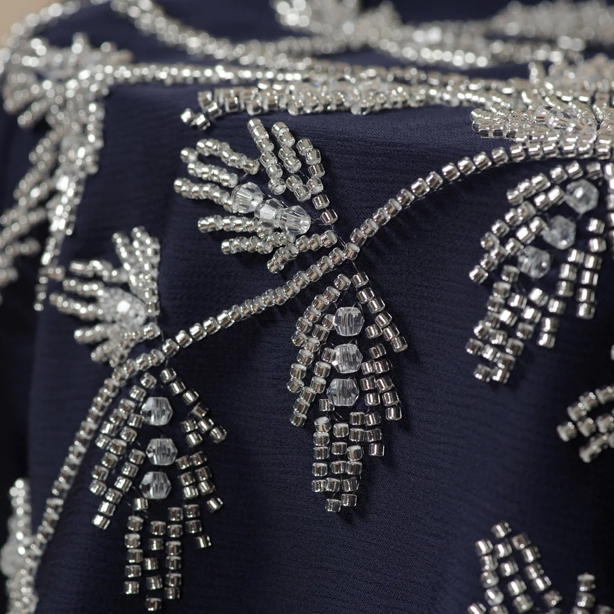 Navy Blue Pleated Abaya Set | Beaded Robe Abaya with Silver Embroidery (MOA168) - Image 10