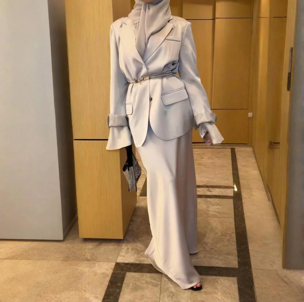 Notched Lapel Jacket with Maxi Dress(MS315) - Image 10