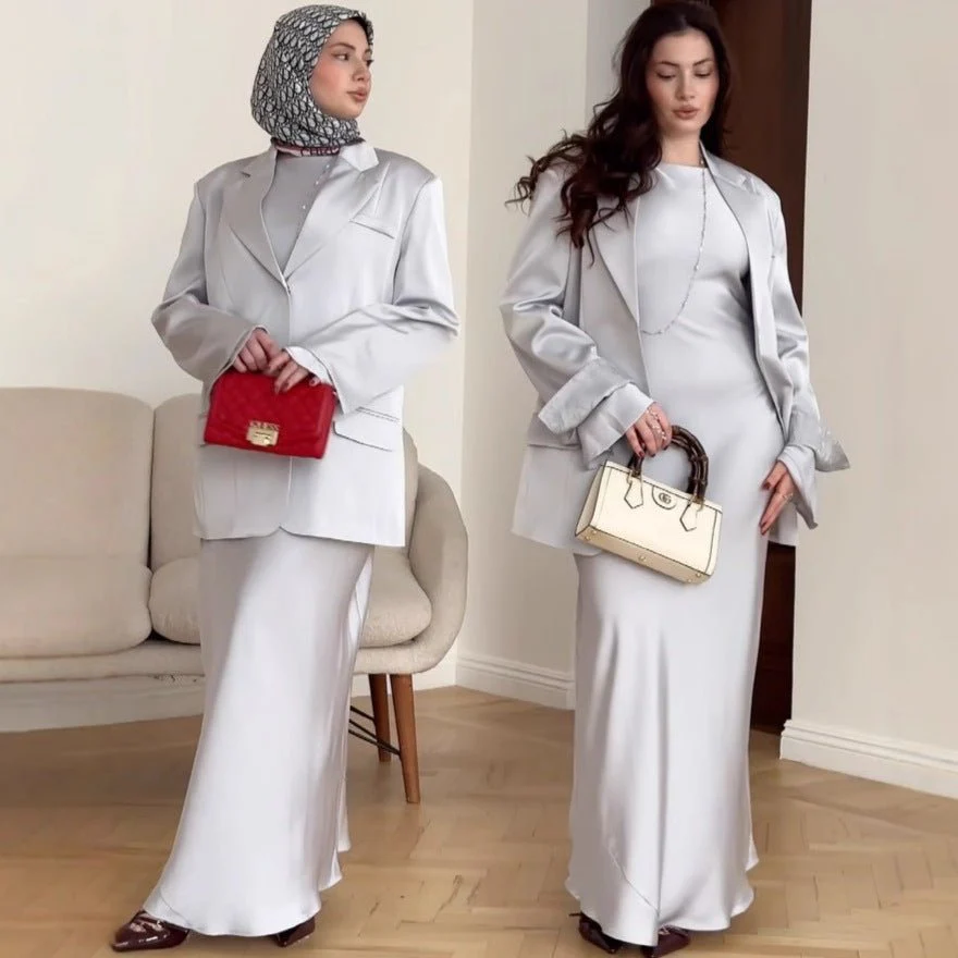 Notched Lapel Jacket with Maxi Dress(MS315) - Image 2
