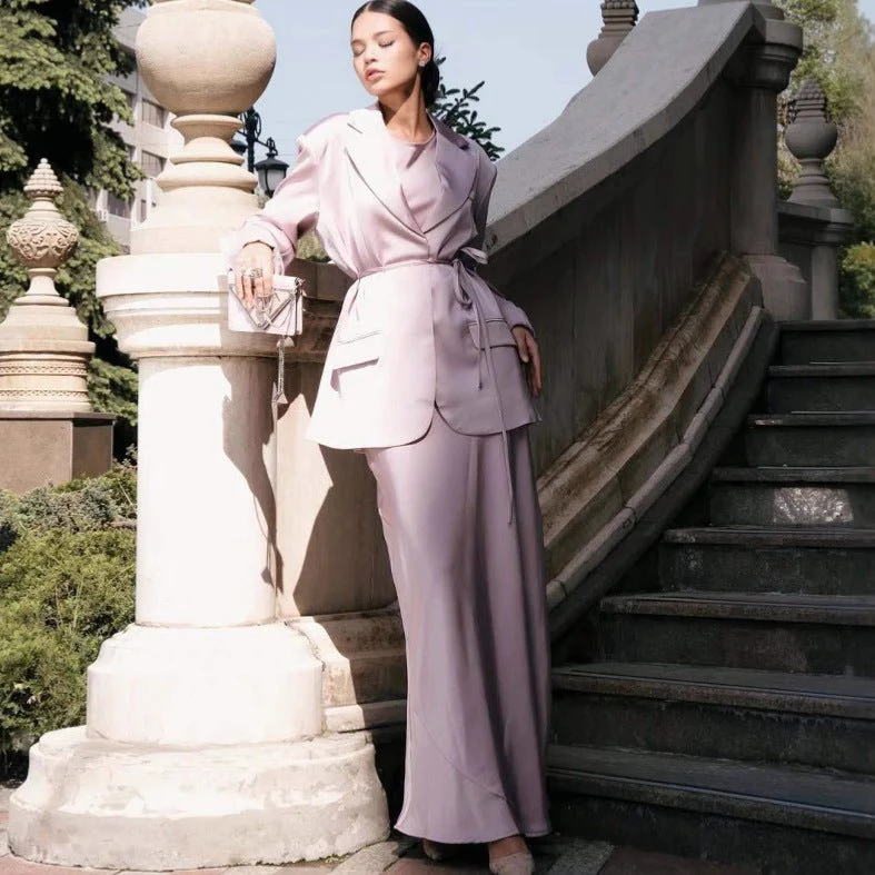 Notched Lapel Jacket with Maxi Dress(MS315) - Image 3