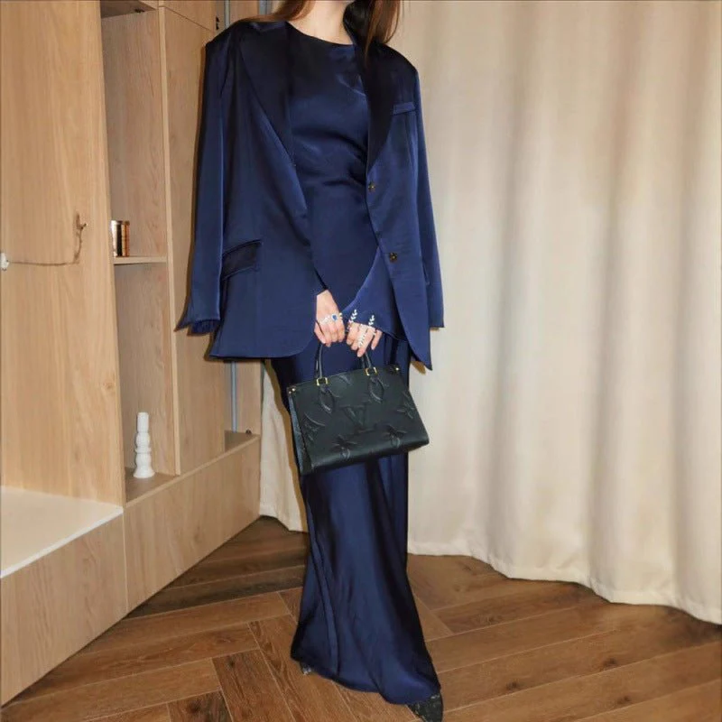 Notched Lapel Jacket with Maxi Dress(MS315) - Image 4