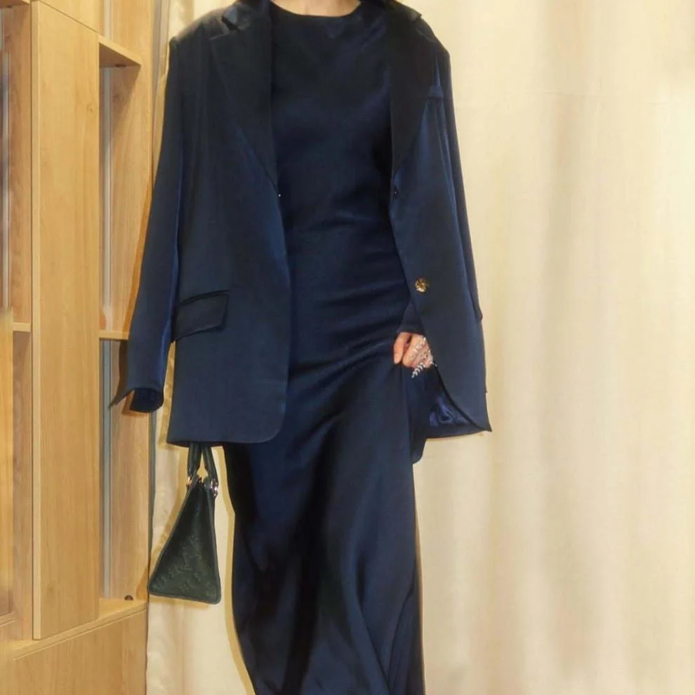Notched Lapel Jacket with Maxi Dress(MS315) - Image 7