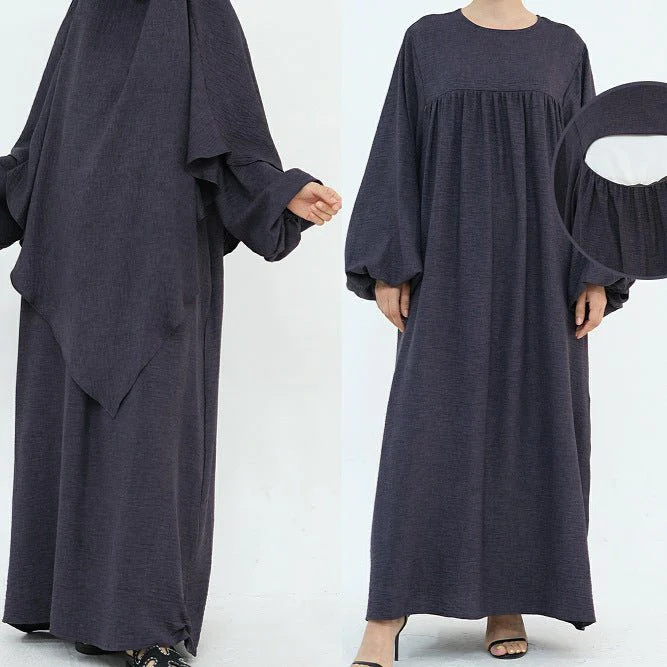 Nursing Abaya & Khimar Set | Bubble Sleeve Breastfeeding Dress(MK025)