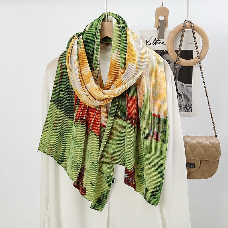 Oil Painting Style Dopamine Satin Crinkle Hijab (MH097) - Image 2