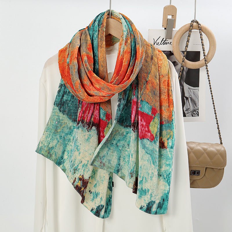 Oil Painting Style Dopamine Satin Crinkle Hijab (MH097) - Image 3