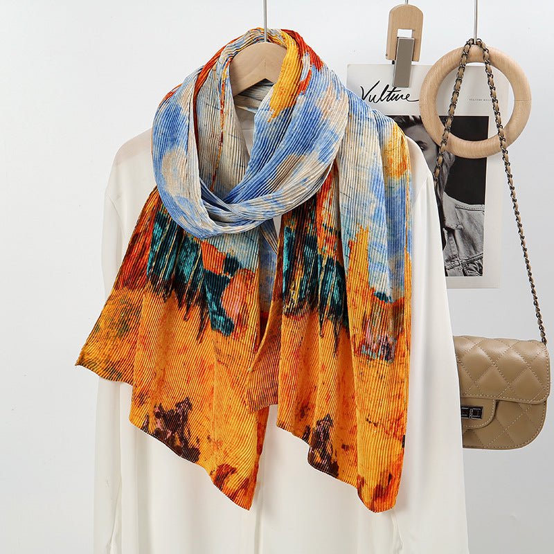 Oil Painting Style Dopamine Satin Crinkle Hijab (MH097) - Image 4