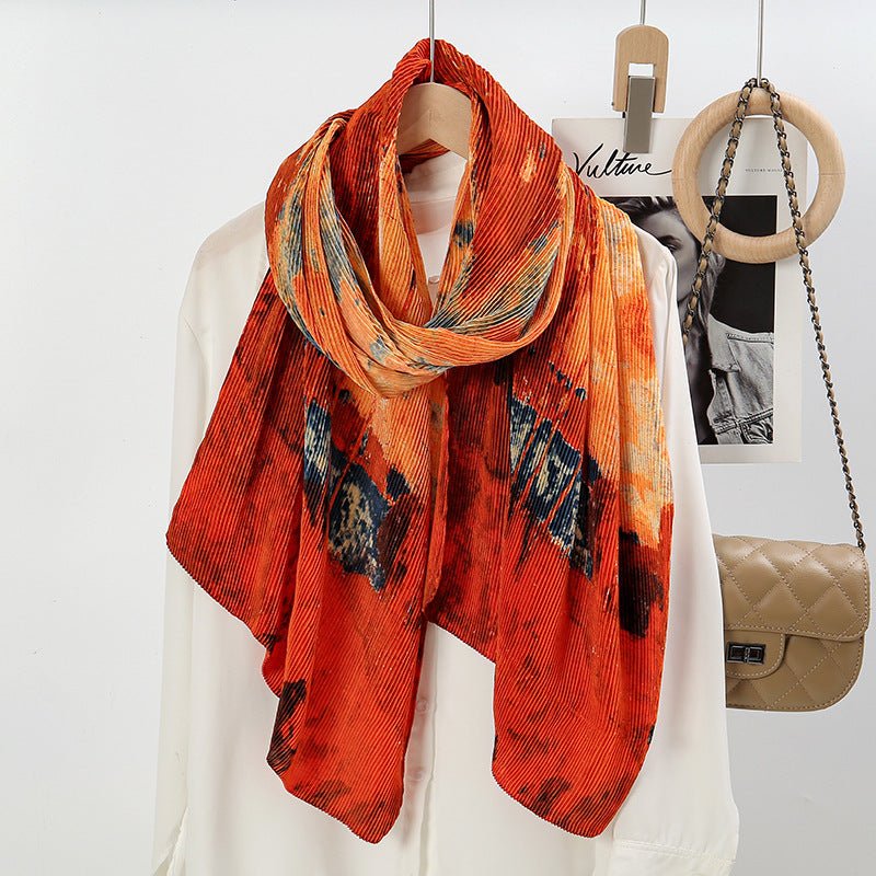 Oil Painting Style Dopamine Satin Crinkle Hijab (MH097) - Image 5