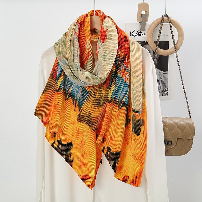 Oil Painting Style Dopamine Satin Crinkle Hijab (MH097) - Image 6
